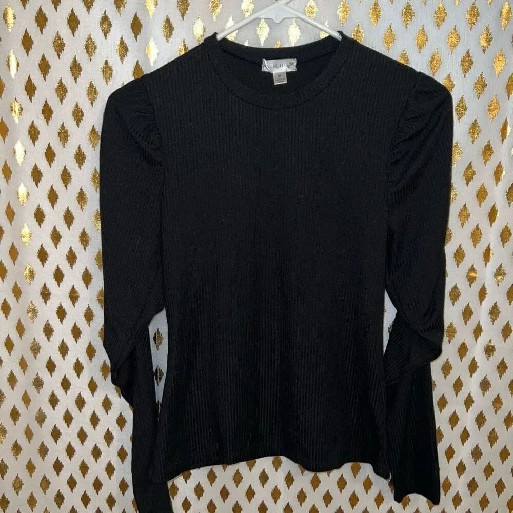 Long sleeve black puffy sleeve shirt top orange kiss size M